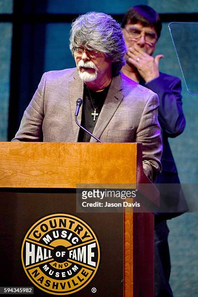 Randy Owen of the band Alabama speaks during the debut of the "Alabama: Song of the South" exhibition at Country Music Hall of Fame and Museum on...
