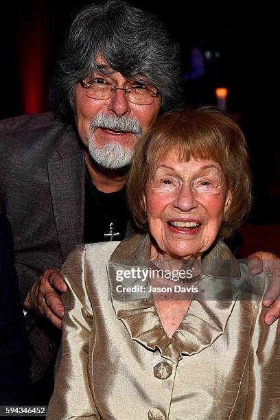 Randy Owen of the band Alabama and Country Music Hall of Fame member Jo Walker-Meador attend the debut of the "Alabama: Song of the South" exhibition...