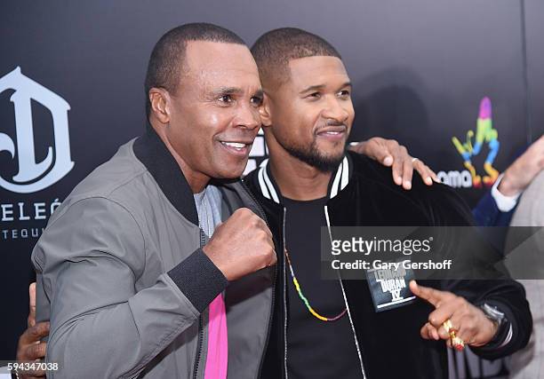 Former boxing champion Sugar Ray Leonard and actor/singer Usher attend the "Hands Of Stone" U.S. Premiere at SVA Theater on August 22, 2016 in New...