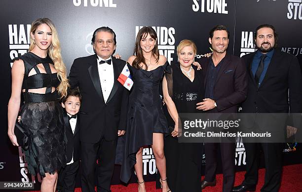 Claudine Jakubowicz, Roberto Duran, Ana de Armas, Felicidad Duran, Edgar Ramirez and Jonathan Jakubowicz attend the "Hands Of Stone" U.S. Premiere at...