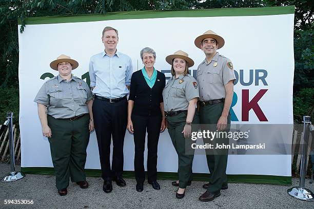 President of National Park Foundation, Will Shafroth, US Secretary of the Interior, Sally Jewell and Park Rangers attend the 100th Birthday of the...