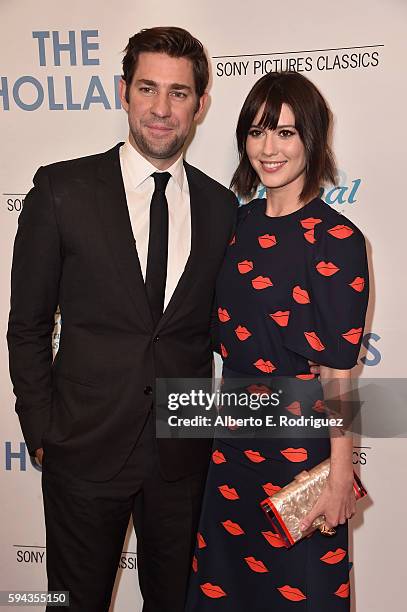 Director/actor John Krasinski and actress Mary Elizabeth Winstead, purse detail, attends a Los Angeles Special Presentation of Sony Pictures...