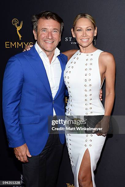 Personality/businessman Robert Herjavec and dancer Kym Johnson arrives at the Television Academy's Performers Peer Group Celebration at Montage...