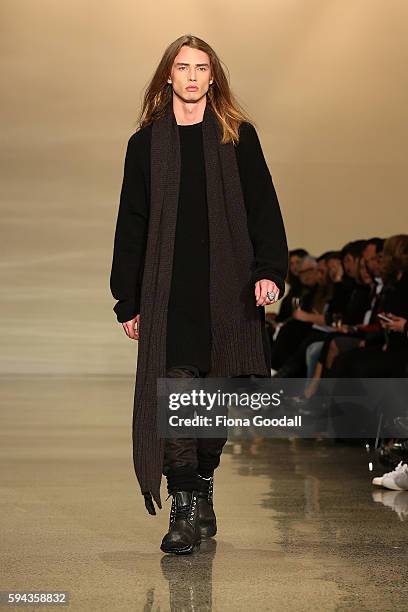 Model showcases designs by Lela Jacobs on the runway during 2016 New Zealand Fashion Week on August 23, 2016 in Auckland, New Zealand.