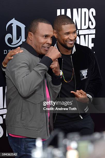 Sugar Ray Leonard and Usher attend the "Hands of Stone" U.S. Premiere at SVA Theater on August 22, 2016 in New York City.