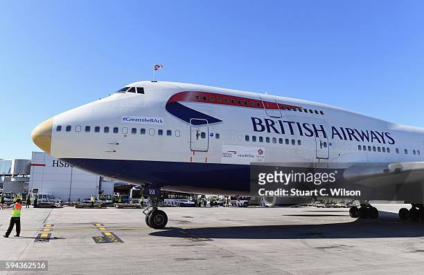 The aeroplane carrying Team GB athletes arrives at Heathrow Airport on August 23, 2016 in London, England. The 2016 British Olympic Team arrived back...