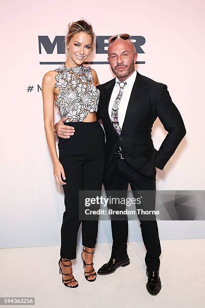 Jennifer Hawkins and Alex Perry arrive ahead of the Myer Spring 16 Fashion Launch at Hordern Pavilion on August 23, 2016 in Sydney, Australia.
