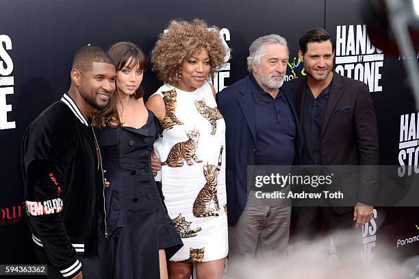 Usher, Ana de Armas, Grace Hightower, Robert De Niro and Edgar Ramirez attend the "Hands of Stone" U.S. Premiere at SVA Theater on August 22, 2016 in...