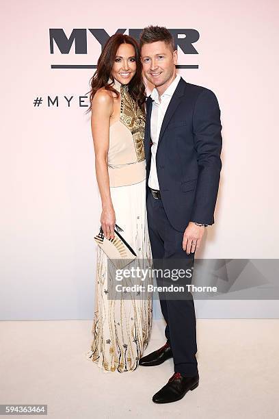 Kyly Clarke and Michael Clarke arrive ahead of the Myer Spring 16 Fashion Launch at Hordern Pavilion on August 23, 2016 in Sydney, Australia.