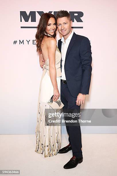 Kyly Clarke and Michael Clarke arrive ahead of the Myer Spring 16 Fashion Launch at Hordern Pavilion on August 23, 2016 in Sydney, Australia.