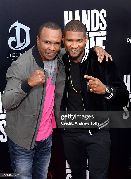 Sugar Ray Leonard and Usher attend the "Hands of Stone" U.S. Premiere at SVA Theater on August 22, 2016 in New York City.