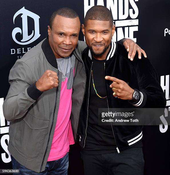 Sugar Ray Leonard and Usher attend the "Hands of Stone" U.S. Premiere at SVA Theater on August 22, 2016 in New York City.
