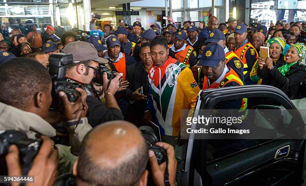 Caster Semenya during the Rio 2016 Olympics Games Team South Africa welcoming ceremony at O.R Tambo International Airport on August 23, 2016 in...