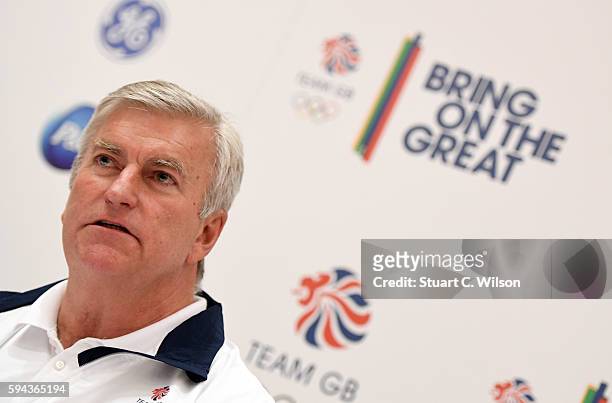 Of the British Olympic Association Bill Sweeney speaks to journalists during the Team GB press conference at the Sofitel, Heathrow Airport on August...