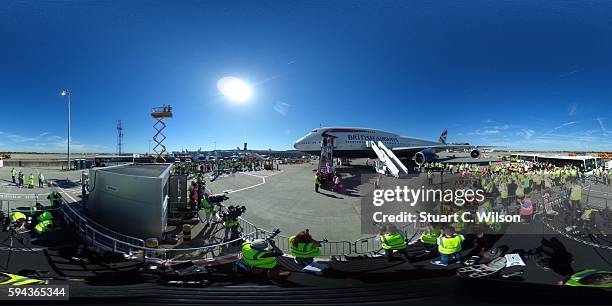 Team GB athletes disembark after arriving home at Heathrow Airport on August 23, 2016 in London, England. The 2016 British Olympic Team arrived back...