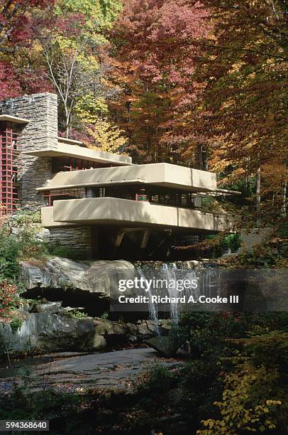 View of Falling Water, a house created by the famous architect Frank Lloyd Wright. Pennsylvania, USA.