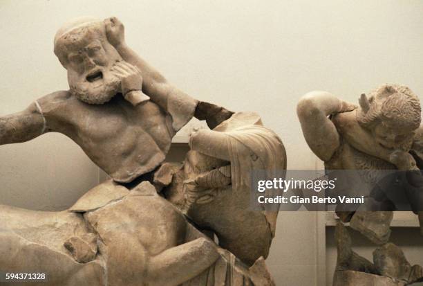 west pediment of temple of zeus in olympia [detail] - theseus stock pictures, royalty-free photos & images