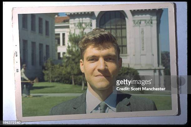 Archival photo of American mathematician and Professor Ted Kaczynski, later a domestic terrorist known as the Unibomber, as he poses outdoors ar the...