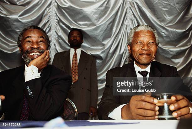 African National Congress leader Thabo Mbeki and Nelson Mandela meeting with students.