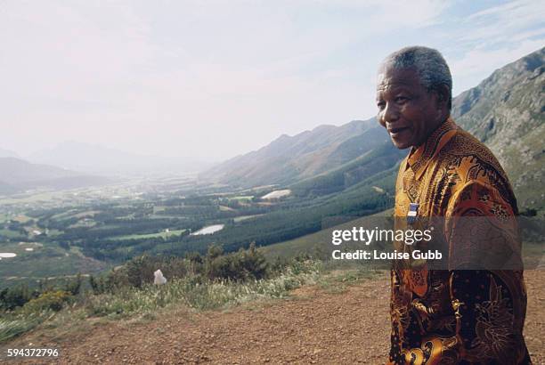 Nelson Mandela at Franschoek Pass, his favorite viewpoint. Former President of South Africa and longtime political prisoner, Nelson Mandela, was held...