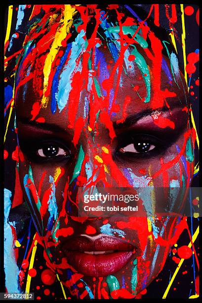 Grace Jones, face painted by graphic artist Richard Bernstein