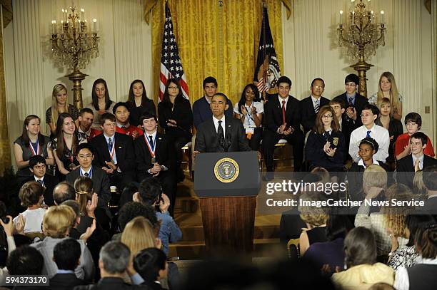 President Obama speaks to the winners of the first White House Science Fair applauding the creative children who participated.