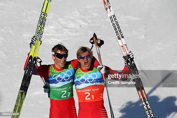 Sieger Petter Northug NOR und Oeystein Pettersen Ski Langlaufen Team sprint Olympische Winterspiele in Vancouver 2010 Kanada olympic winter games...