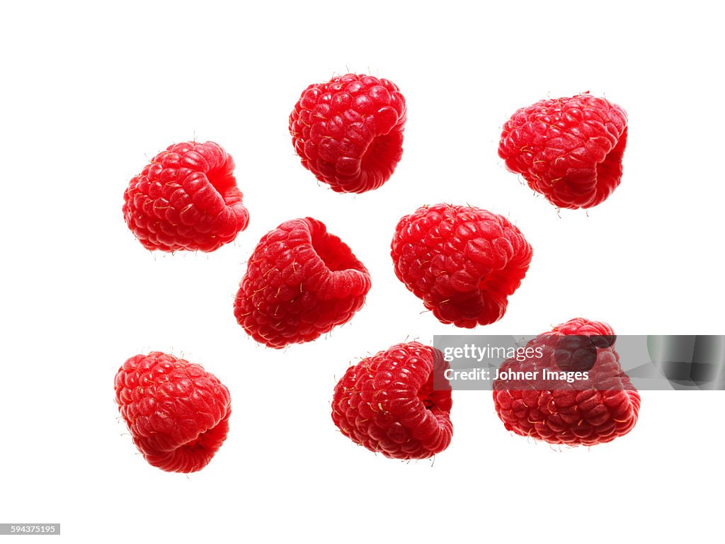 Raspberries on white background