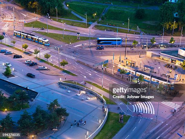 high angle view of road intersection - gothenburg stock pictures, royalty-free photos & images