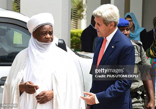 Secretary of State John Kerry speaks with Sokoto Sultan and President-General of the Nigerian National Supreme Council for Islamic Affairs Muhammad...