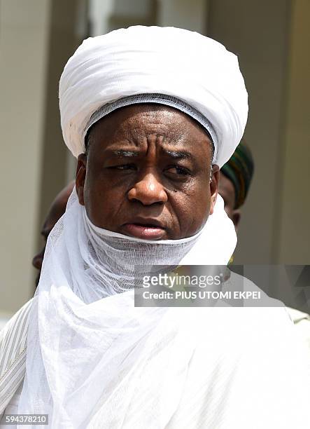 Sokoto Sultan and President-General of the Nigerian National Supreme Council for Islamic Affairs Muhammad Sa'ad Abubakar stands during a meeting with...