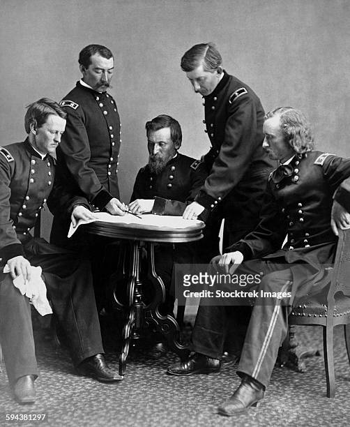 vintage civil war photograph of general philip sheridan and his staff. - army general stock pictures, royalty-free photos & images