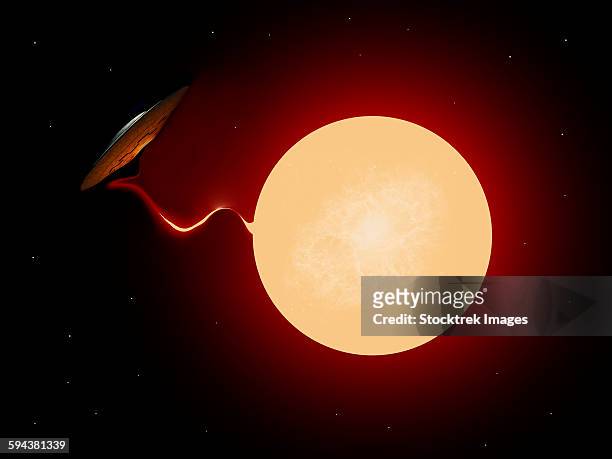 a gigantic ufo venting plasma from the sun. - coronal mass ejection stock illustrations