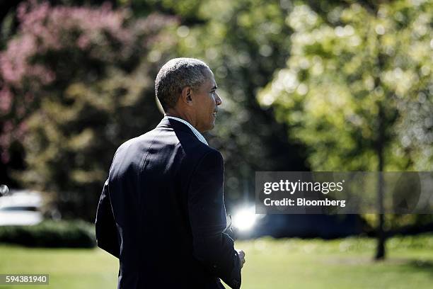 President Barack Obama walks to Marine One on the South Lawn as he departs from the White House in Washington, D.C. On Tuesday, Aug. 23, 2016. Obama...