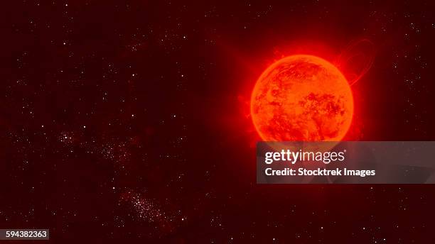 red dwarf sun floating through space. - solar flare stock illustrations