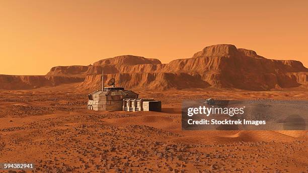 ilustrações, clipart, desenhos animados e ícones de mars outpost near mesa. - duna