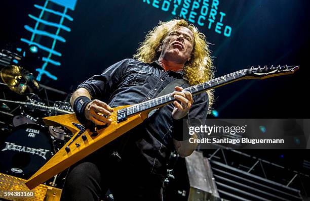 Dave Mustaine performs during Megadeth concert as part of Dystopia World Tour at Luna Park on August 22, 2016 in Buenos Aires, Argentina.