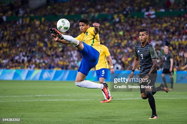 Summer Olympics: Brazil Douglas Santos in action vs Germany during Men's Final Gold Medal match at Maracana Stadium. Brazil wins in penalty kick...