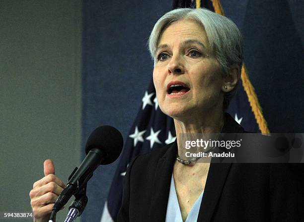 S Green Party's Presidential nominee Jill Stein gives a speech during a press conference at the National Press Club in Washington, DC., USA on August...
