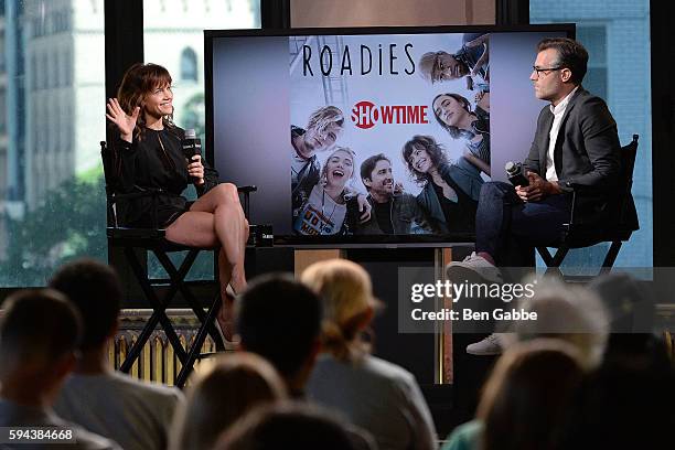 Actress Carla Gugino and host Ricky Camilleri visit AOL Build to discuss her new Showtime comedy, "Roadies" at AOL HQ on August 23, 2016 in New York...