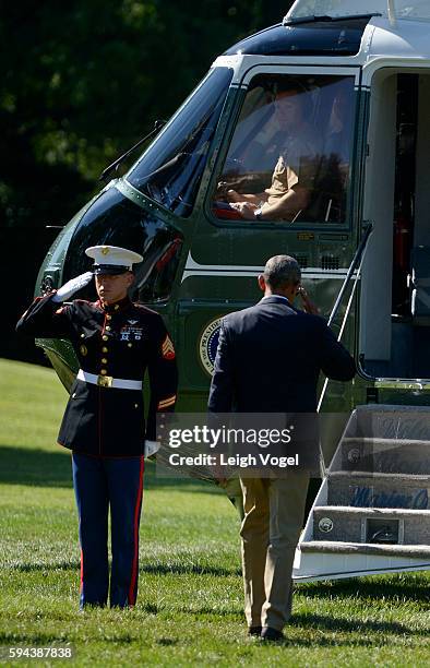 President Barack Obama walks toward Marine One on his way to Baton Rouge, Louisiana on August 23, 2016 in Washington, DC.