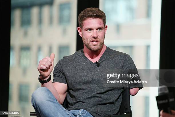 Former U.S. Army soldier Noah Galloway discusses his book "Living With No Excuses" during AOL Build at AOL HQ on August 23, 2016 in New York City.