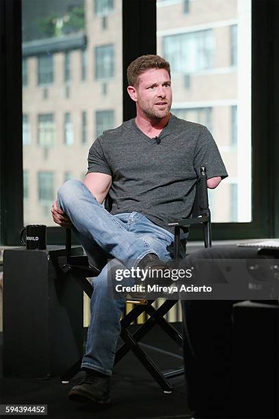 Former U.S. Army soldier Noah Galloway discusses his book "Living With No Excuses" during AOL Build at AOL HQ on August 23, 2016 in New York City.