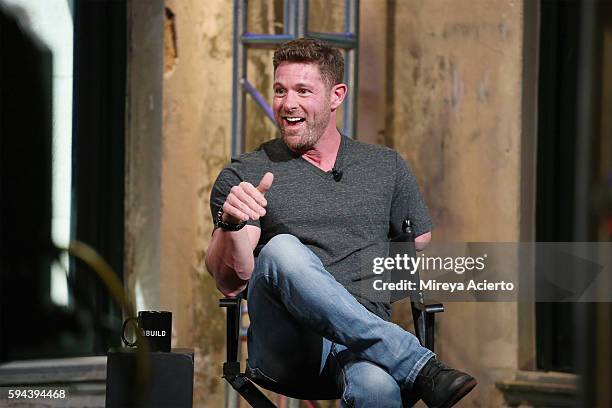 Former U.S. Army soldier Noah Galloway discusses his book "Living With No Excuses" during AOL Build at AOL HQ on August 23, 2016 in New York City.