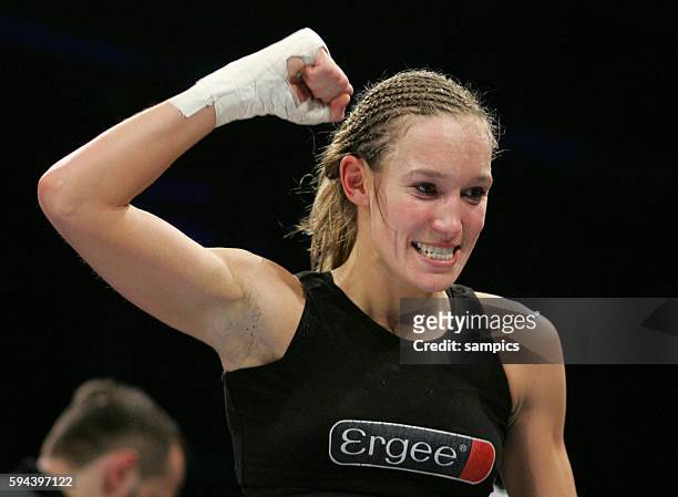 Christine Theiss of Germany after winning her world championship fight against Grete Hale - women's 65 Kg category