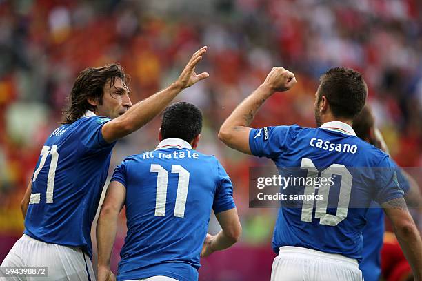 Andrea Pirlo , Antonio Di Natale , Antonio Cassano Fussball EM 2012 : Spanien - Italien UEFA EURO 2012 Group C : Spain vs. Italy 10.6.12
