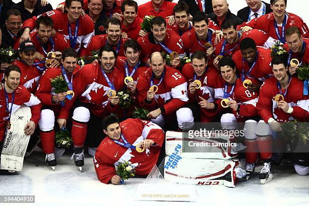 Olympic Champion Team Kanada jubilation Ice Hockey men goldmedal match : Sweden 3 XXII Olympic Winter Games Sochi 2014