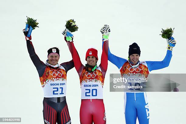 POdium Olympic Champion Olympiasieger Goldmedalist Goldmedailiengewinner VILETTA Sandro SUI Ivica Kostelic und Christof Innerhofer ITA Super...