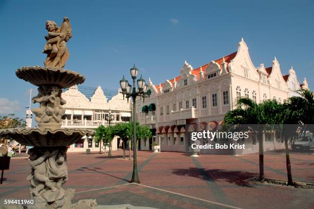 fountain in plaza at oranjestad - oranjestad foto e immagini stock