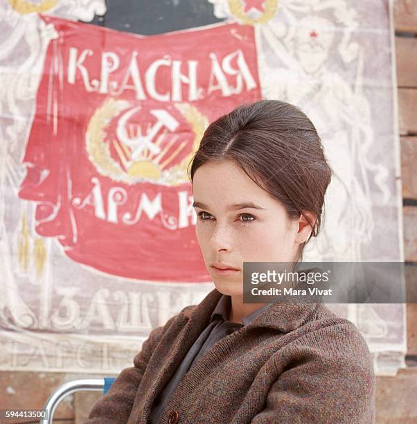 The actress Geraldine Chaplin, daughter of Charlie Chaplin, during the filming of Doctor Zhivago, 1965.